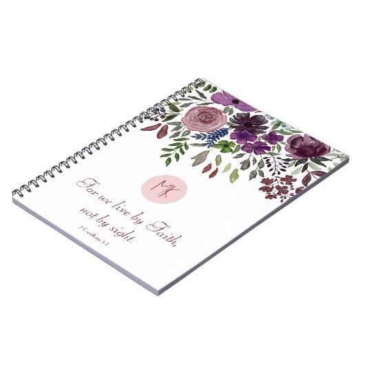 Carnet Monogram Scripture Burgundy Watercolor Floral  (Côté gauche)