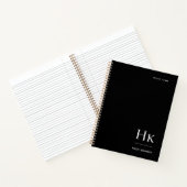 Carnet Monogram Simple Elegant Black Personalized Name (Intérieur)