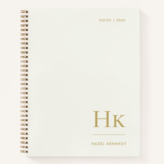 Carnet Monogram Simple Elegant Ivory Gold Personalized (Devant)