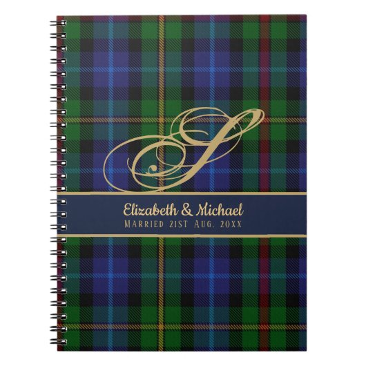 Carnet Monogram Smith Tartan Blue Green Gold Newlywees (Devant)