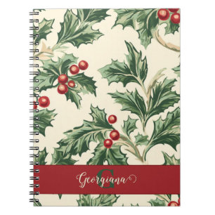 Carnet Monogram Vintage Christmas Holly & Berries Motif