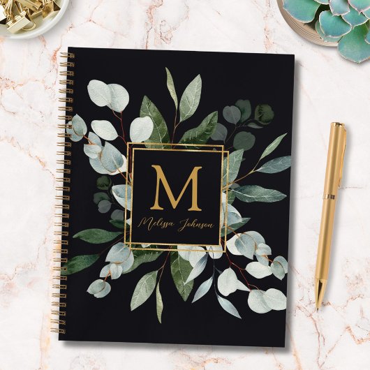 Carnet Monogram Watercolor Tropical Green Leaves