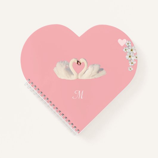 Carnet Monogram White Flowers and Swans on Light Pink (Devant)