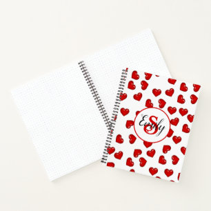 Carnet monogramlish motif de coeur rouge sur blanc