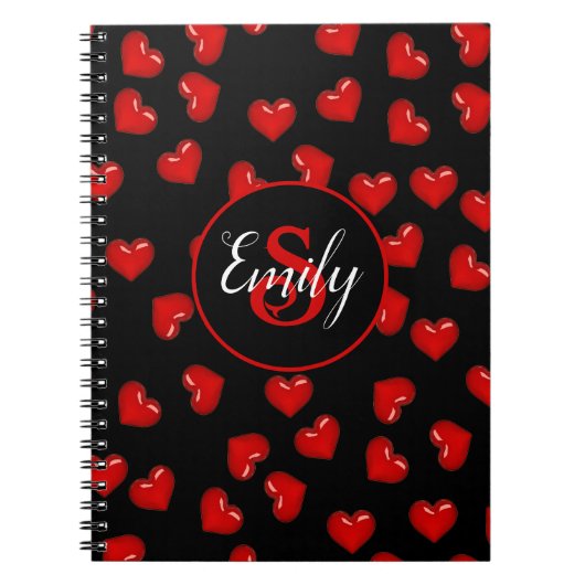 Carnet monogramlish motif de coeur rouge sur noir (Devant)