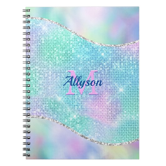 Carnet Monogramme 3D, Nom, Étincelle Iridescente (Devant)
