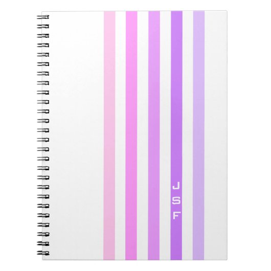 Carnet Monogramme à bandes verticales violettes et roses (Devant)