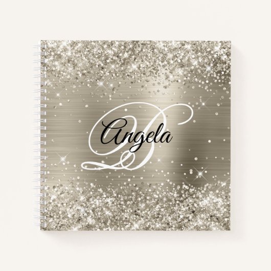 Carnet Monogramme à huile brossée en platine (Devant)