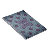 Carnet Monogramme à motif de cercles rétro violet et vert (Côté Droit)