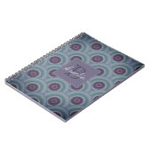 Carnet Monogramme à motif de cercles rétro violet et vert (Côté gauche)