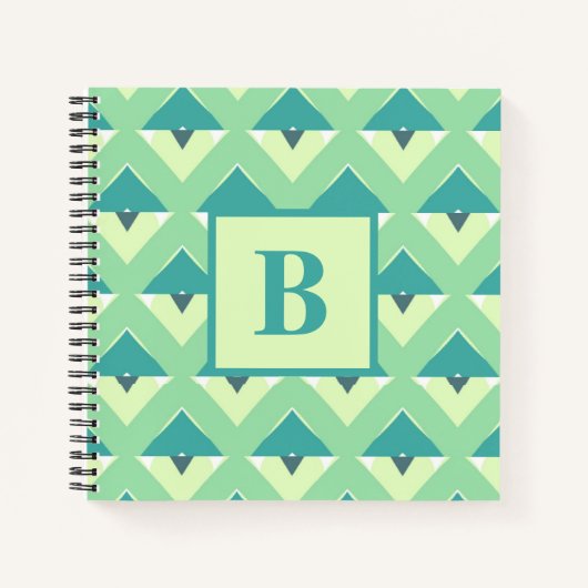 Carnet Monogramme à motif géométrique bleu et sarcelle (Devant)