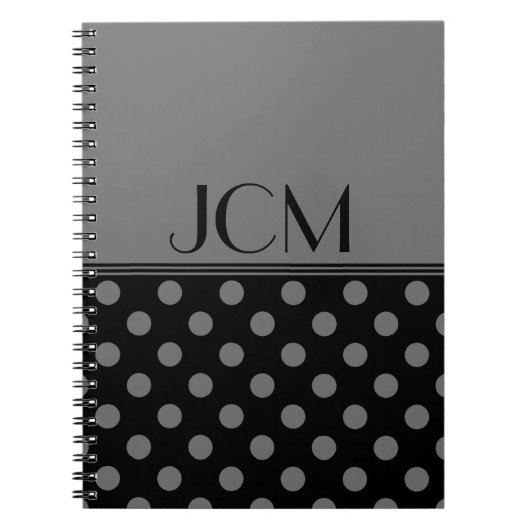 Carnet Monogramme à pois gris/noir (Devant)