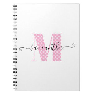 Carnet Monogramme à pois rose clair et blanc féminin