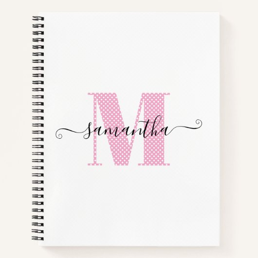 Carnet Monogramme à pois rose clair et blanc féminin (Devant)