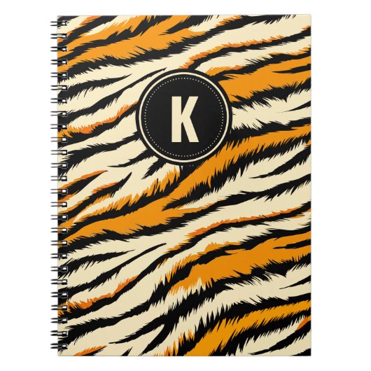 Carnet Monogramme à rayures de tigre noir et orange (Devant)
