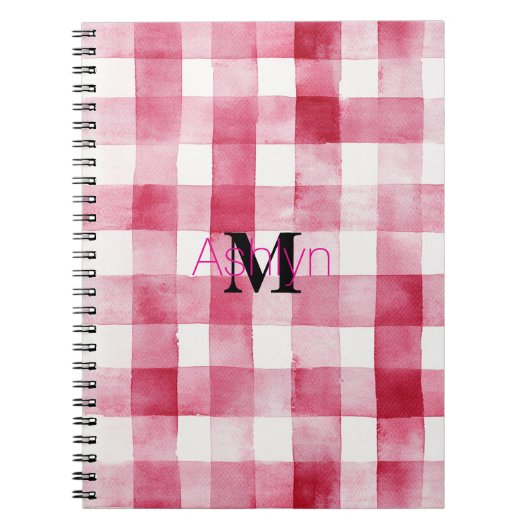 Carnet Monogramme à rayures écossaises rose et blanc fémi (Devant)