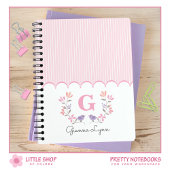 Carnet Monogramme à rayures florales roses