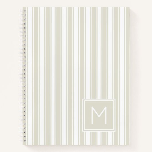Carnet Monogramme à rayures neutres beige et blanc (Devant)