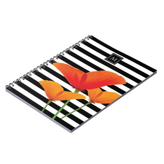 Carnet Monogramme à rayures noires chic (Côté gauche)