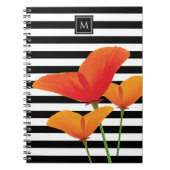 Carnet Monogramme à rayures noires chic (Devant)