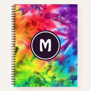 Carnet Monogramme Abstrait arc-en-ciel Batik Tie Dye Retr