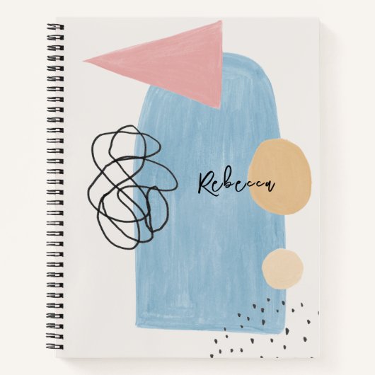 Carnet Monogramme Abstrait de formes bleues blanches et r (Devant)