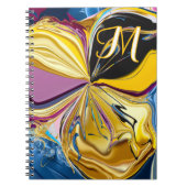 Carnet Monogramme Abstrait Liquéfié Fleur Or Violet 3D (Devant)