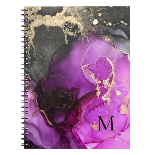 Carnet Monogramme abstrait rose noir or encre alcool (Devant)
