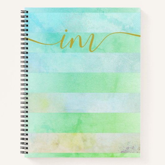 Carnet Monogramme Abstrait Turquois rayures en Aquarelle (Devant)