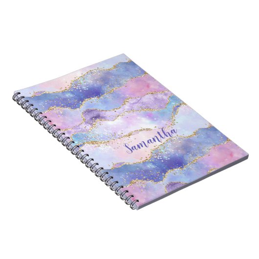 Carnet Monogramme Agate Parties scintillant tendance bleu (Côté Droit)