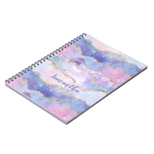 Carnet Monogramme Agate Parties scintillant tendance bleu (Côté gauche)