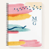 Carnet Monogramme Aquarelle Abstraite Moderne Rose Jaune (Devant)