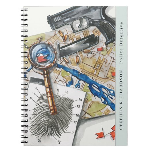 Carnet Monogramme aquarelle détective de police (Devant)