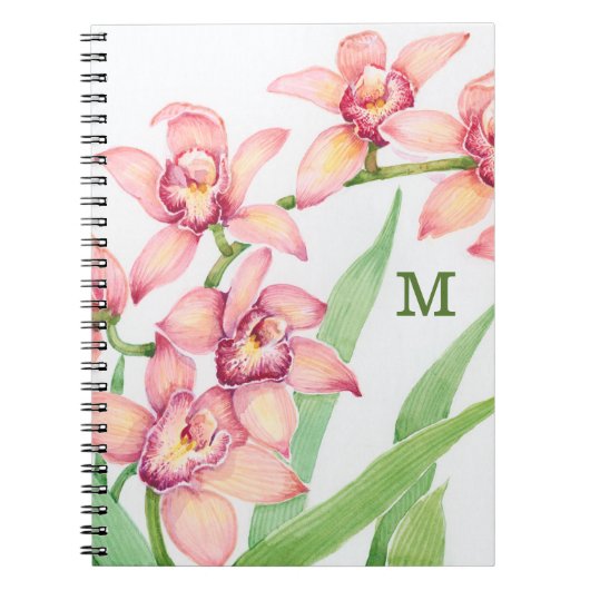 Carnet Monogramme | Aquarelle Fleurs roses (Devant)