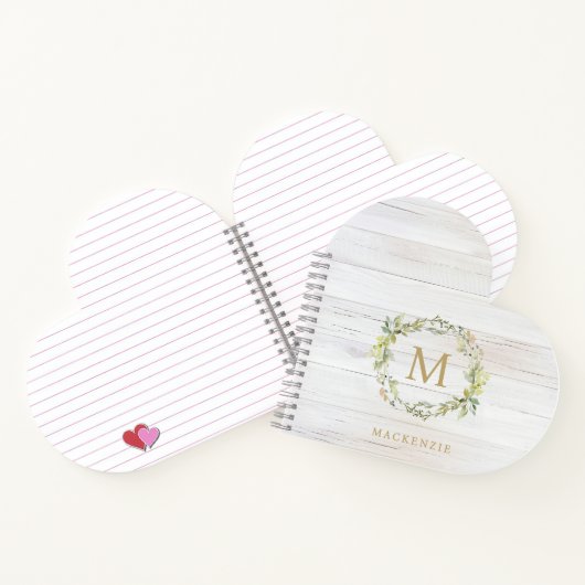 Carnet Monogramme aquarelle florale en bois rustique (Intérieur)