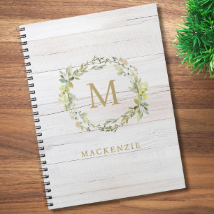 Carnet Monogramme aquarelle florale en bois rustique