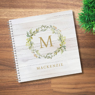 Carnet Monogramme aquarelle florale en bois rustique