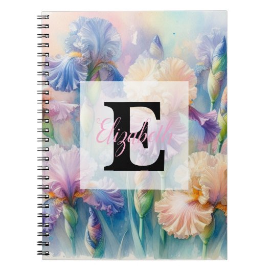 Carnet Monogramme aquarelle florale iris fleurs violettes (Devant)