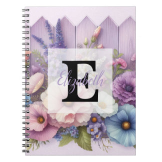 Carnet Monogramme aquarelle pastels fleurs sur bois viole
