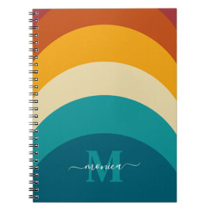 Carnet Monogramme arc-en-ciel Nom personnalisé Retro Suns