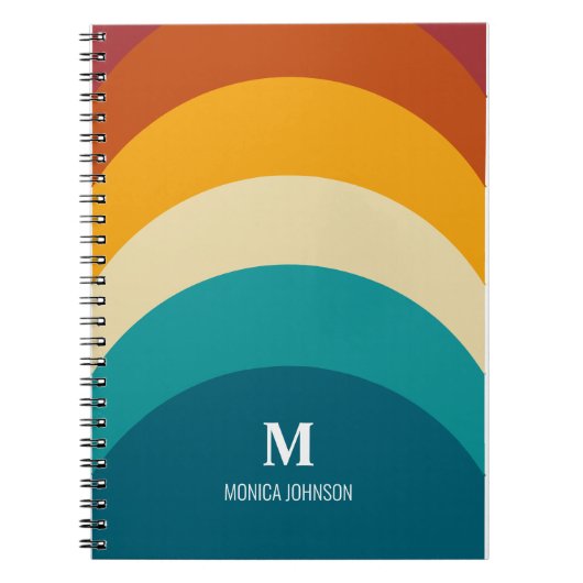 Carnet Monogramme arc-en-ciel Nom personnalisé Retro Suns (Devant)