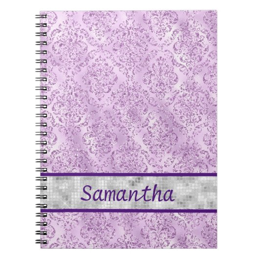 Carnet Monogramme argenté pourpre damassé (Devant)