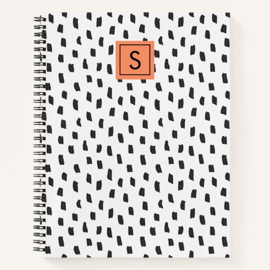 Carnet Monogramme aux traits de pinceau noir et blanc mod (Devant)