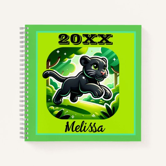 Carnet Monogramme avec cub panthère noir et vert | (Devant)