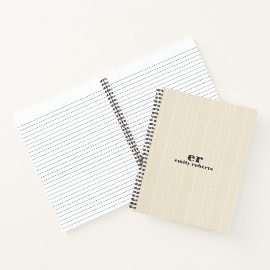 Carnet Monogramme Beige Clair Burlap Gris Typographie (Intérieur)