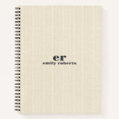 Carnet Monogramme Beige Clair Burlap Gris Typographie (Devant)