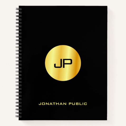 Carnet Monogramme Black Et Or Personnalisé Élégant Modern (Devant)