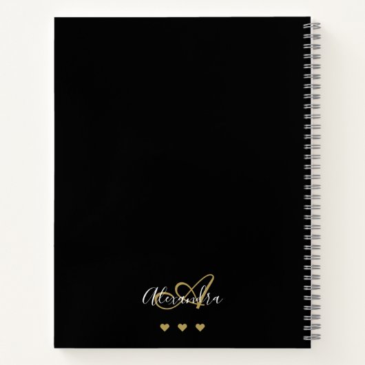 Carnet Monogramme Black Gold Elegant Script Name Recette (Dos)
