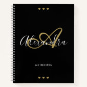 Carnet Monogramme Black Gold Elegant Script Name Recette (Devant)