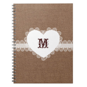 Carnet Monogramme blanc de coeur de dentelle sur la toile